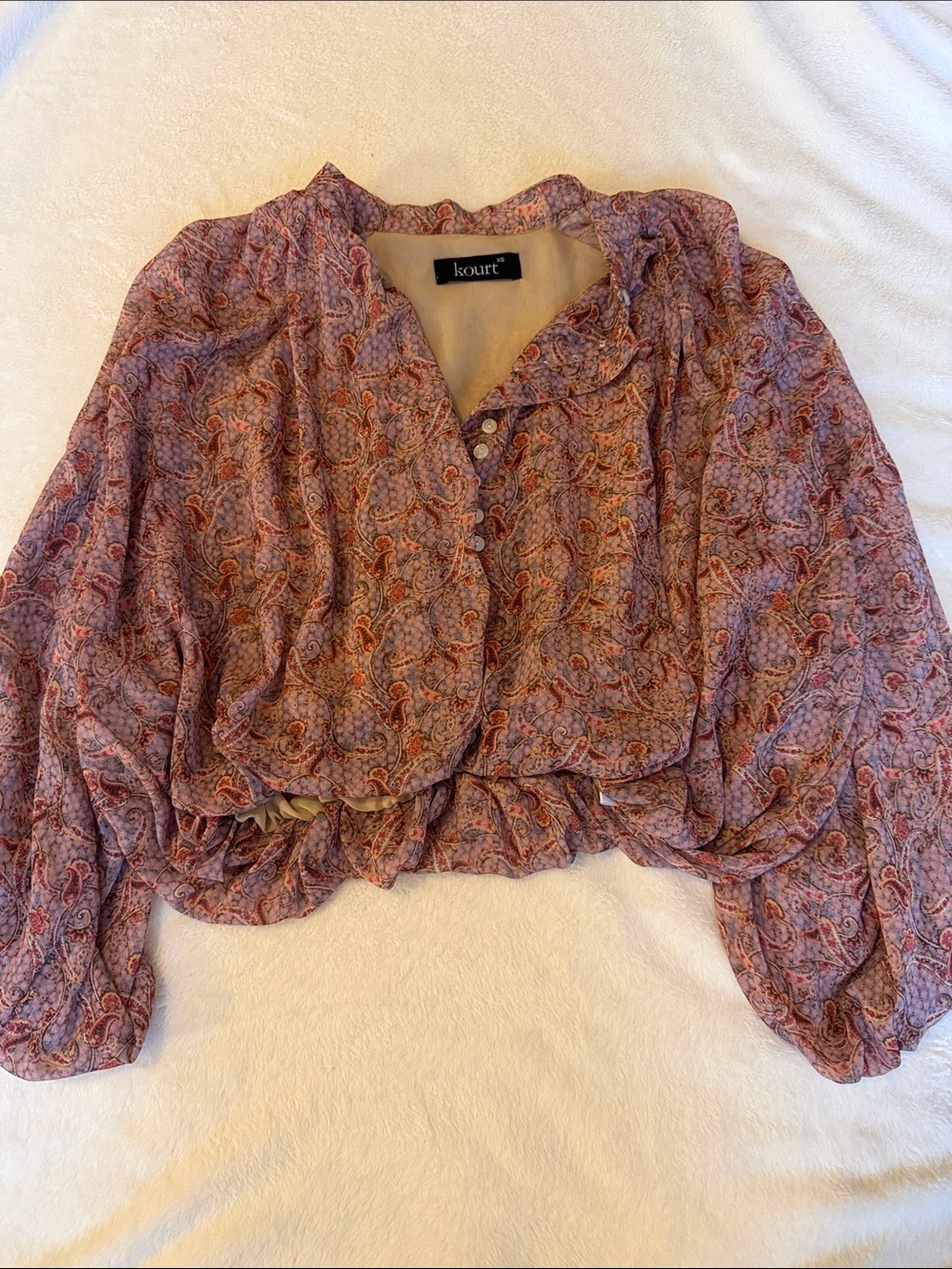 Kourt Pink Paisley Ruffle-Crop Blouse